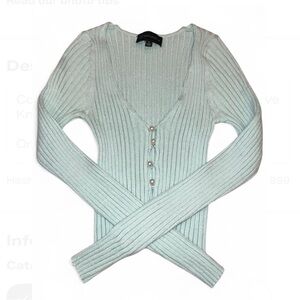 Cotton Candy LA Mint Green Long Sleeve Open Knit Top with Pearl Accents